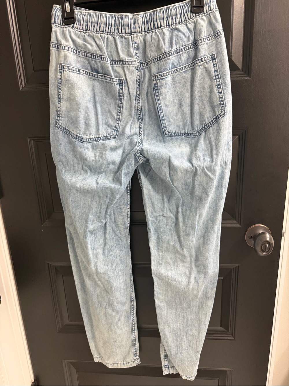 Aerie Lightweight Chambray Jogger Pants Distressed Drawstring Denim Blue Size S - Picture 5 of 7